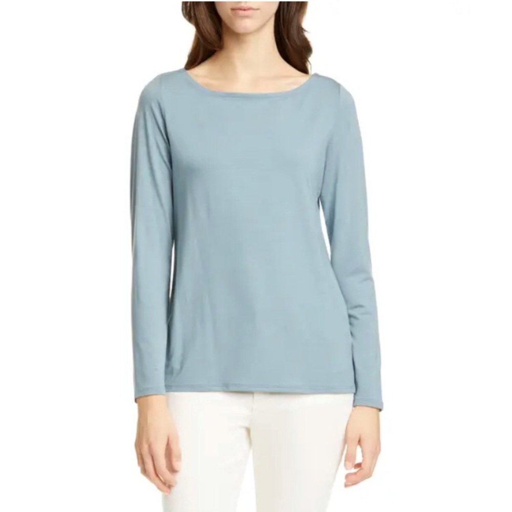 EILEEN FISHER Tencel Blue Jersey Bateau Neck Top